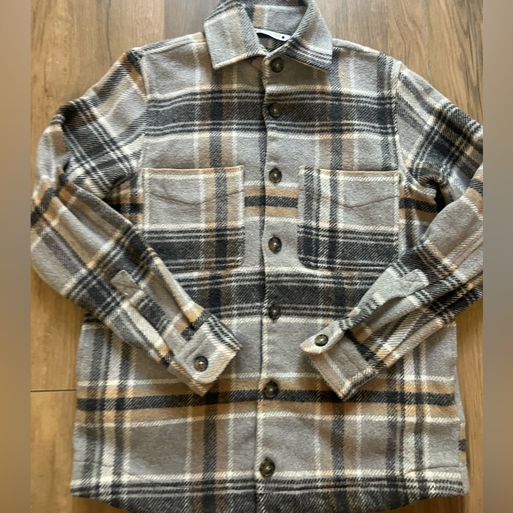 Zara Yellow Gray Plaid Overshirt Shacket Size Small Men’s